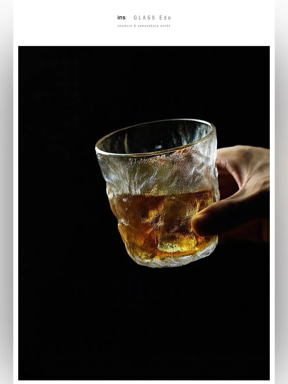 Japanese Style Handmade Glacier Glass Whiskey Tumbler 280ml with Wooden Box